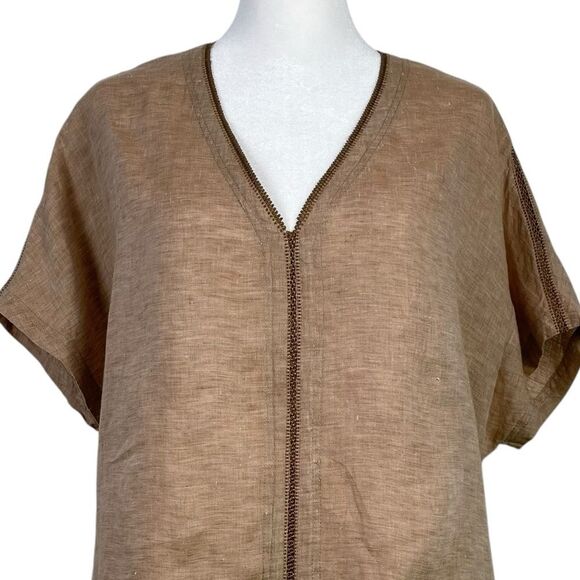 Poetry Crochet Trim Linen Size 10‎ V-neckline Tunic Top - Picture 2 of 11